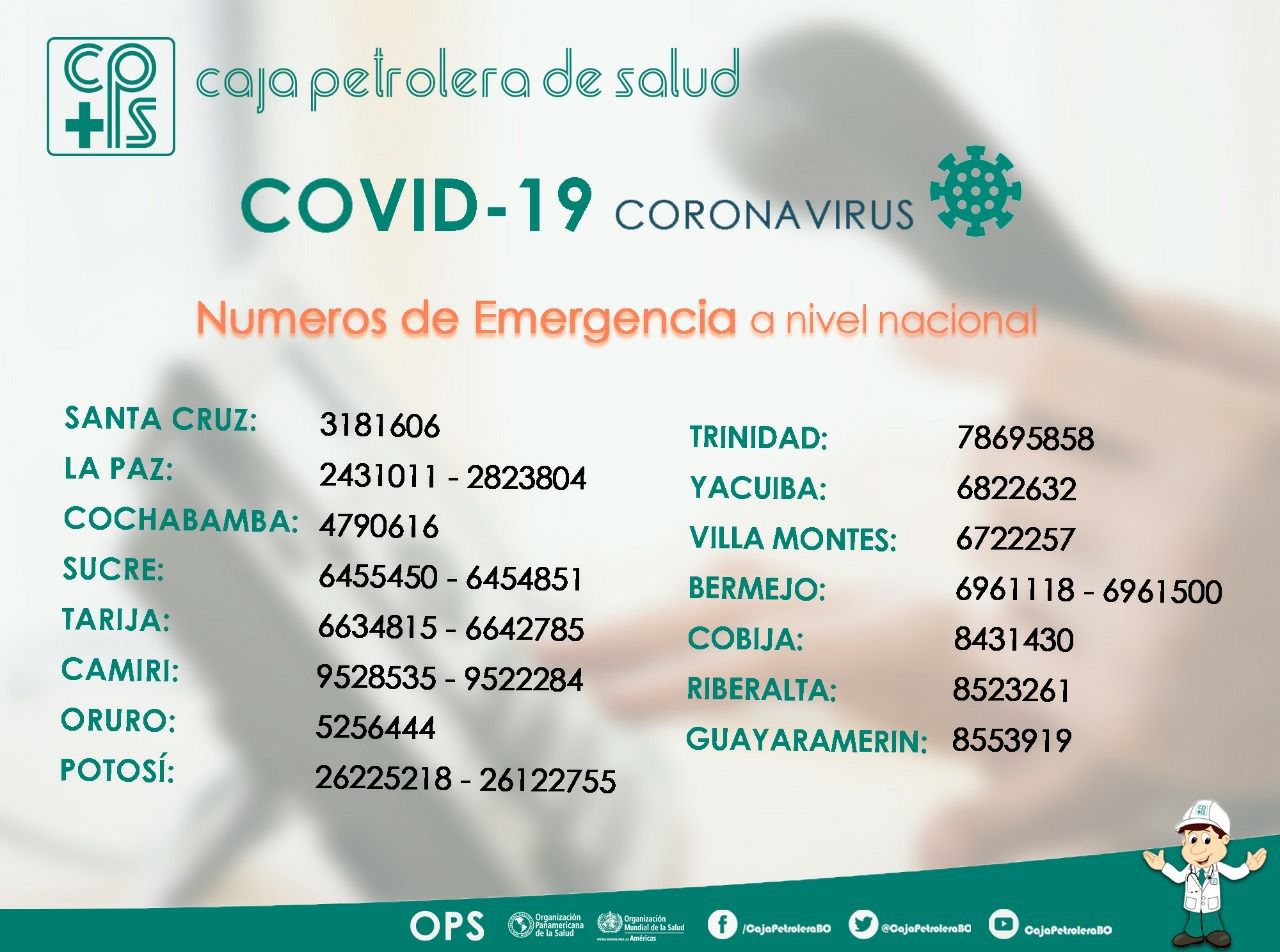 N meros de Emergencia COVID 19 Caja Petrolera de Salud